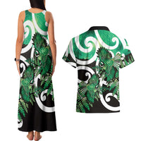 Piwakawaka New Zealand Matariki Couples Matching Tank Maxi Dress and Hawaiian Shirt Maori New Year Silver Fern Green Galaxy LT14 - Polynesian Pride