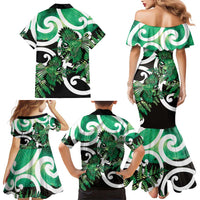 Piwakawaka New Zealand Matariki Family Matching Mermaid Dress and Hawaiian Shirt Maori New Year Silver Fern Green Galaxy LT14 - Polynesian Pride