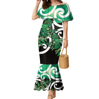 Piwakawaka New Zealand Matariki Family Matching Mermaid Dress and Hawaiian Shirt Maori New Year Silver Fern Green Galaxy LT14 Mom's Dress Green - Polynesian Pride