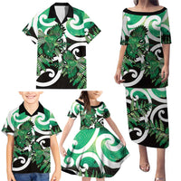 Piwakawaka New Zealand Matariki Family Matching Puletasi and Hawaiian Shirt Maori New Year Silver Fern Green Galaxy LT14 - Polynesian Pride