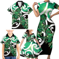 Piwakawaka New Zealand Matariki Family Matching Short Sleeve Bodycon Dress and Hawaiian Shirt Maori New Year Silver Fern Green Galaxy LT14 - Polynesian Pride