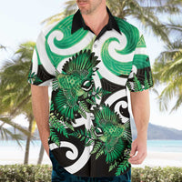 Piwakawaka New Zealand Matariki Hawaiian Shirt Maori New Year Silver Fern Green Galaxy