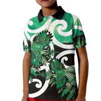 Piwakawaka New Zealand Matariki Kid Polo Shirt Maori New Year Silver Fern Green Galaxy