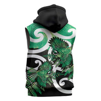 Piwakawaka New Zealand Matariki Sleeveless Hoodie Maori New Year Silver Fern Green Galaxy LT14 - Polynesian Pride