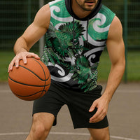 Piwakawaka New Zealand Matariki Sleeveless Hoodie Maori New Year Silver Fern Green Galaxy LT14 - Polynesian Pride