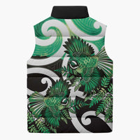 Piwakawaka New Zealand Matariki Sleeveless Puffer Jacket Maori New Year Silver Fern Green Galaxy