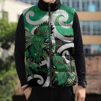 Piwakawaka New Zealand Matariki Sleeveless Puffer Jacket Maori New Year Silver Fern Green Galaxy