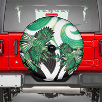 Piwakawaka New Zealand Matariki Spare Tire Cover Maori New Year Silver Fern Green Galaxy