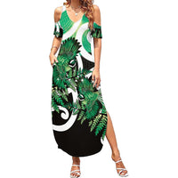 Piwakawaka New Zealand Matariki Summer Maxi Dress Maori New Year Silver Fern Green Galaxy