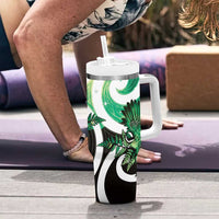 Piwakawaka New Zealand Matariki Tumbler With Handle Maori New Year Silver Fern Green Galaxy