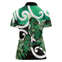 Piwakawaka New Zealand Matariki Women Polo Shirt Maori New Year Silver Fern Green Galaxy