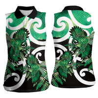 Piwakawaka New Zealand Matariki Women Sleeveless Polo Shirt Maori New Year Silver Fern Green Galaxy