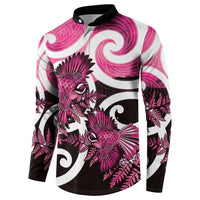 Piwakawaka New Zealand Matariki Button Sweatshirt Maori New Year Silver Fern Pink Galaxy