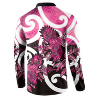 Piwakawaka New Zealand Matariki Button Sweatshirt Maori New Year Silver Fern Pink Galaxy