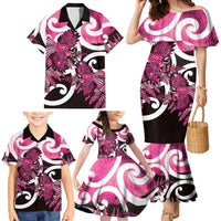 Piwakawaka New Zealand Matariki Family Matching Mermaid Dress and Hawaiian Shirt Maori New Year Silver Fern Pink Galaxy LT14 - Polynesian Pride