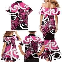 Piwakawaka New Zealand Matariki Family Matching Mermaid Dress and Hawaiian Shirt Maori New Year Silver Fern Pink Galaxy LT14 - Polynesian Pride