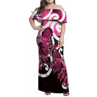 Piwakawaka New Zealand Matariki Family Matching Off Shoulder Maxi Dress and Hawaiian Shirt Maori New Year Silver Fern Pink Galaxy