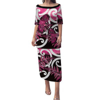 Piwakawaka New Zealand Matariki Family Matching Puletasi and Hawaiian Shirt Maori New Year Silver Fern Pink Galaxy