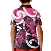 Piwakawaka New Zealand Matariki Kid Polo Shirt Maori New Year Silver Fern Pink Galaxy