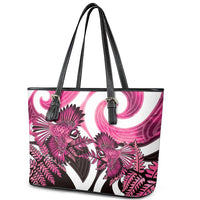 Piwakawaka New Zealand Matariki Leather Tote Bag Maori New Year Silver Fern Pink Galaxy