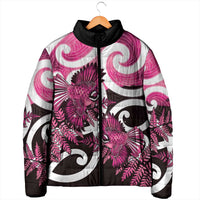 Piwakawaka New Zealand Matariki Padded Jacket Maori New Year Silver Fern Pink Galaxy