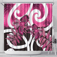 Piwakawaka New Zealand Matariki Shower Curtain Maori New Year Silver Fern Pink Galaxy