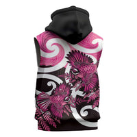 Piwakawaka New Zealand Matariki Sleeveless Hoodie Maori New Year Silver Fern Pink Galaxy