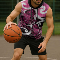 Piwakawaka New Zealand Matariki Sleeveless Hoodie Maori New Year Silver Fern Pink Galaxy
