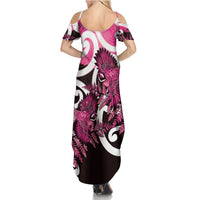 Piwakawaka New Zealand Matariki Summer Maxi Dress Maori New Year Silver Fern Pink Galaxy