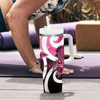 Piwakawaka New Zealand Matariki Tumbler With Handle Maori New Year Silver Fern Pink Galaxy