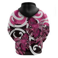 Piwakawaka New Zealand Matariki Zip Hoodie Maori New Year Silver Fern Pink Galaxy