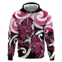 Piwakawaka New Zealand Matariki Zip Hoodie Maori New Year Silver Fern Pink Galaxy