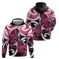 Piwakawaka New Zealand Matariki Zip Hoodie Maori New Year Silver Fern Pink Galaxy