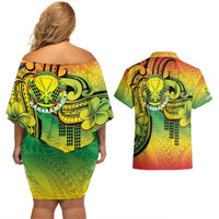 Hawaii Flag Day Couples Matching Off Shoulder Short Dress and Hawaiian Shirt Kanaka Maoli With Kakau Polynesian Pattern LT14 - Polynesian Pride
