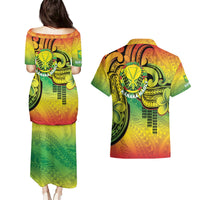 Hawaii Flag Day Couples Matching Puletasi and Hawaiian Shirt Kanaka Maoli With Kakau Polynesian Pattern LT14 - Polynesian Pride