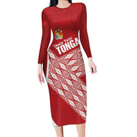 Tonga Rugby Custom Family Matching Long Sleeve Bodycon Dress and Hawaiian Shirt Go ʻIkale Tahi Go Tongan Tapa Cloth