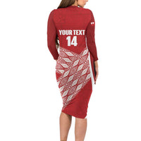 Tonga Rugby Custom Family Matching Long Sleeve Bodycon Dress and Hawaiian Shirt Go ʻIkale Tahi Go Tongan Tapa Cloth