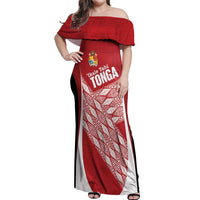 Tonga Rugby Custom Off Shoulder Maxi Dress Go ʻIkale Tahi Go Tongan Tapa Cloth