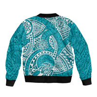 Polynesian Pride Hawaii Sleeve Zip Bomber Jacket Hawaiian Tribal Honu Turquoise Version LT14 - Polynesian Pride