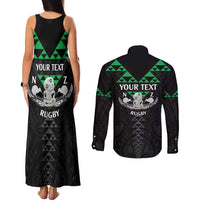 Personalised Aotearoa Rugby Couples Matching Tank Maxi Dress and Long Sleeve Button Shirt New Zealand Maori Kete Matauranga Pattern