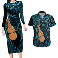 Kotiate New Zealand Couples Matching Long Sleeve Bodycon Dress and Hawaiian Shirt Maori Weapon Paua Shell Haka Fern LT14 Turquoise - Polynesian Pride