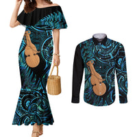 Kotiate New Zealand Couples Matching Mermaid Dress and Long Sleeve Button Shirt Maori Weapon Paua Shell Haka Fern LT14 Turquoise - Polynesian Pride