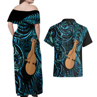 Kotiate New Zealand Couples Matching Off Shoulder Maxi Dress and Hawaiian Shirt Maori Weapon Paua Shell Haka Fern LT14 - Polynesian Pride