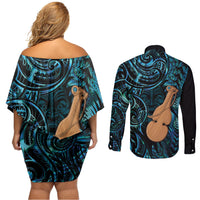 Kotiate New Zealand Couples Matching Off Shoulder Short Dress and Long Sleeve Button Shirt Maori Weapon Paua Shell Haka Fern LT14 - Polynesian Pride