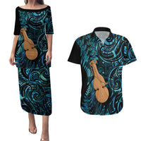Kotiate New Zealand Couples Matching Puletasi and Hawaiian Shirt Maori Weapon Paua Shell Haka Fern LT14 Turquoise - Polynesian Pride