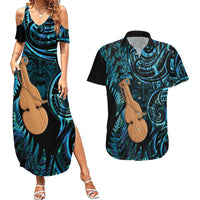 Kotiate New Zealand Couples Matching Summer Maxi Dress and Hawaiian Shirt Maori Weapon Paua Shell Haka Fern LT14 Turquoise - Polynesian Pride