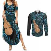 Kotiate New Zealand Couples Matching Summer Maxi Dress and Long Sleeve Button Shirt Maori Weapon Paua Shell Haka Fern LT14 Turquoise - Polynesian Pride
