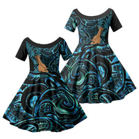 Kotiate New Zealand Family Matching Mermaid Dress and Hawaiian Shirt Maori Weapon Paua Shell Haka Fern LT14 Daughter's Dress Turquoise - Polynesian Pride
