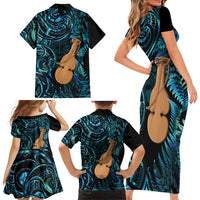 Kotiate New Zealand Family Matching Short Sleeve Bodycon Dress and Hawaiian Shirt Maori Weapon Paua Shell Haka Fern LT14 Mom's Dress Turquoise - Polynesian Pride