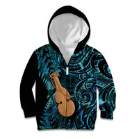 Kotiate New Zealand Kid Hoodie Maori Weapon Paua Shell Haka Fern LT14 Zip Hoodie Turquoise - Polynesian Pride
